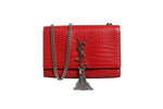 Saint Laurent Kate Tassel Chain Bag in Red Crocodile Embossed Leather