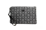 MCM Veritas Medium Dark Grey Denim Monogram Logo Canvas Clutch Pouch Handbag