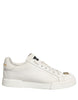 Dolce & Gabbana White Leather Logo Plaque Low Top Sneakers Shoes