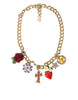 Dolce & Gabbana Χρυσή Αλυσίδα Κολιέ με Κρεμαστά Τριαντάφυλλο Σταυρό Φράουλα Αστέρι