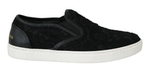 Dolce & Gabbana Μαύρα Δερμάτινα Slip-On Sneakers με Δαντέλα και Λογότυπο