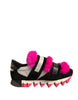 Dolce & Gabbana Μαύρα Ροζ Γούνινα Παπούτσια Sneakers με Στολίδια