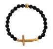 Nialaya Agate Stone Gold CZ Cross 925 Silver Bracelet
