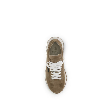 Brunello Cucinelli Beige Calf Leather Bos Taurus Platform Sneakers