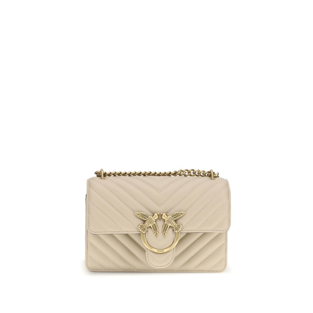 Pinko Mini Love Beige Leather Shoulder Bag