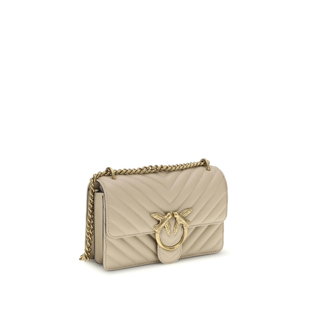 Pinko Mini Love Beige Leather Shoulder Bag
