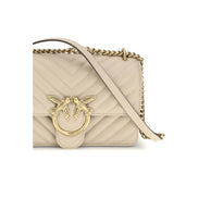 Pinko Mini Love Beige Leather Shoulder Bag