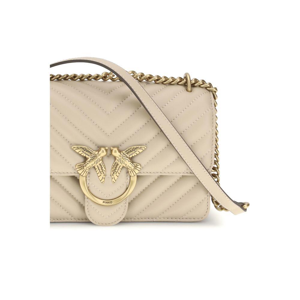 Pinko Mini Love Beige Leather Shoulder Bag