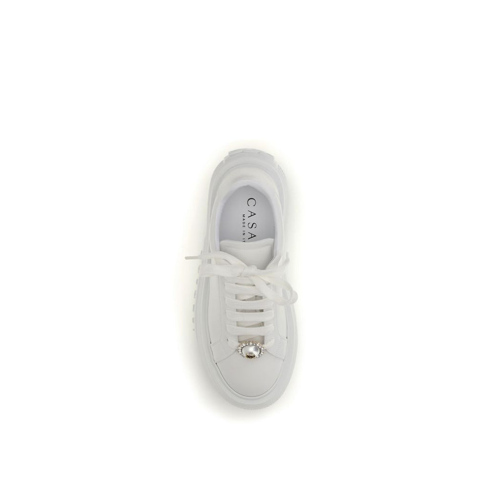 Λευκά Δερμάτινα Sneakers Πλατφόρμες Casadei από Δέρμα Μόσχου (Bos Taurus)