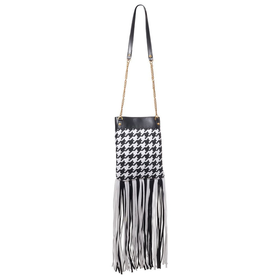 Versace Black And White Leather And Textile Shoulder Bag