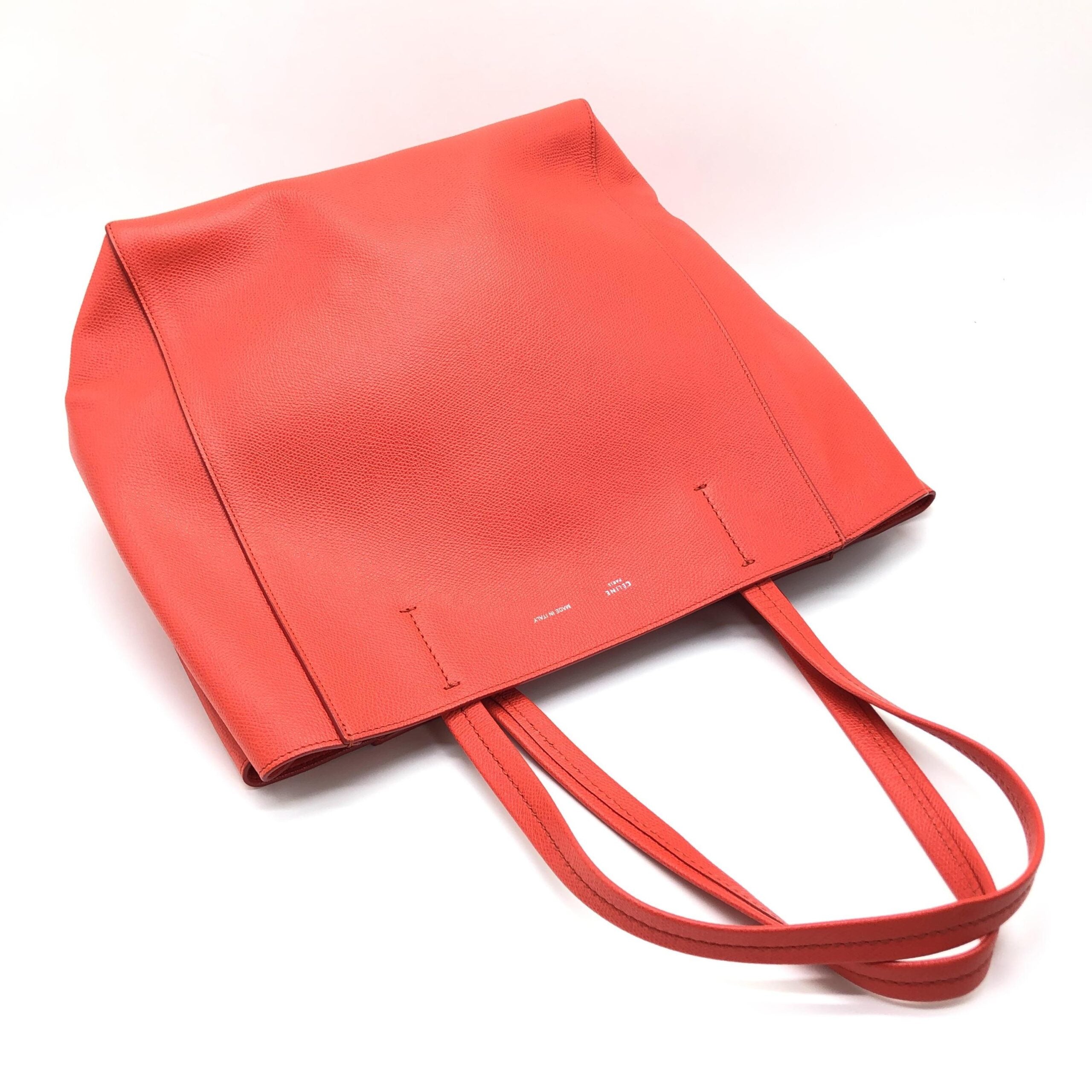 Τσάντα Tote Celine Cabas Phantom από Κόκκινο Φυσικό Δέρμα με Βότσαλο