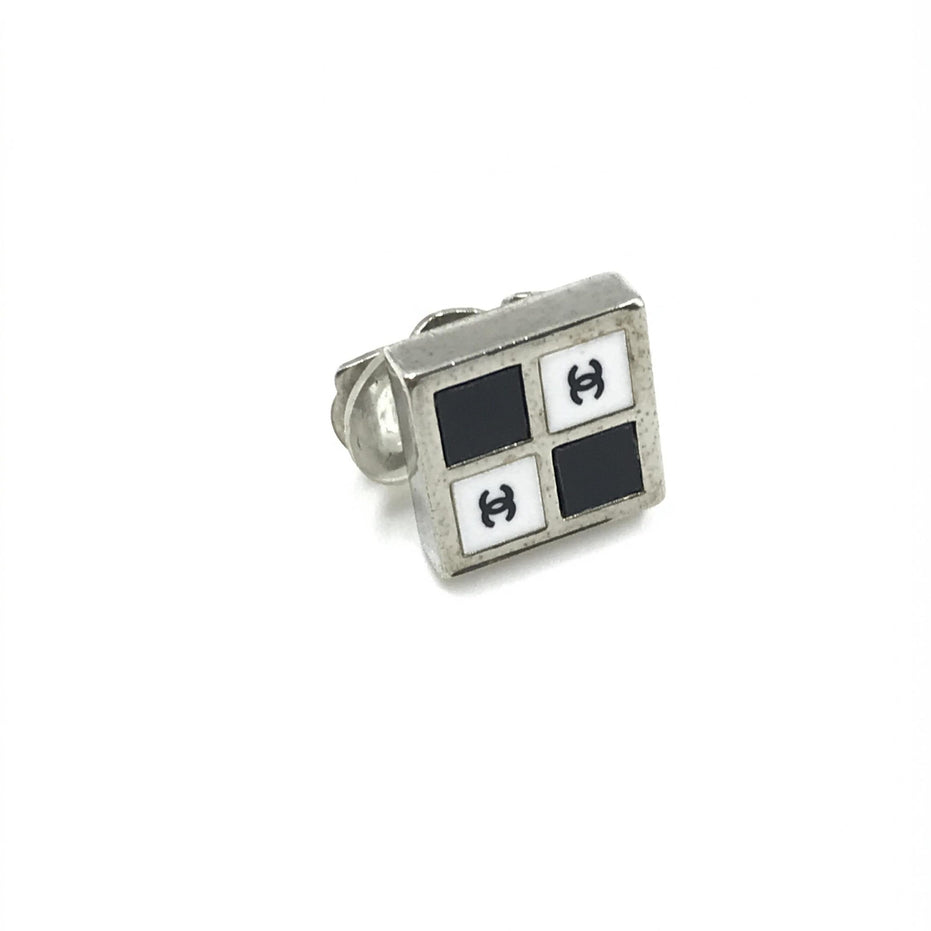 Chanel Coco Mark Earrings Black/White/Silver