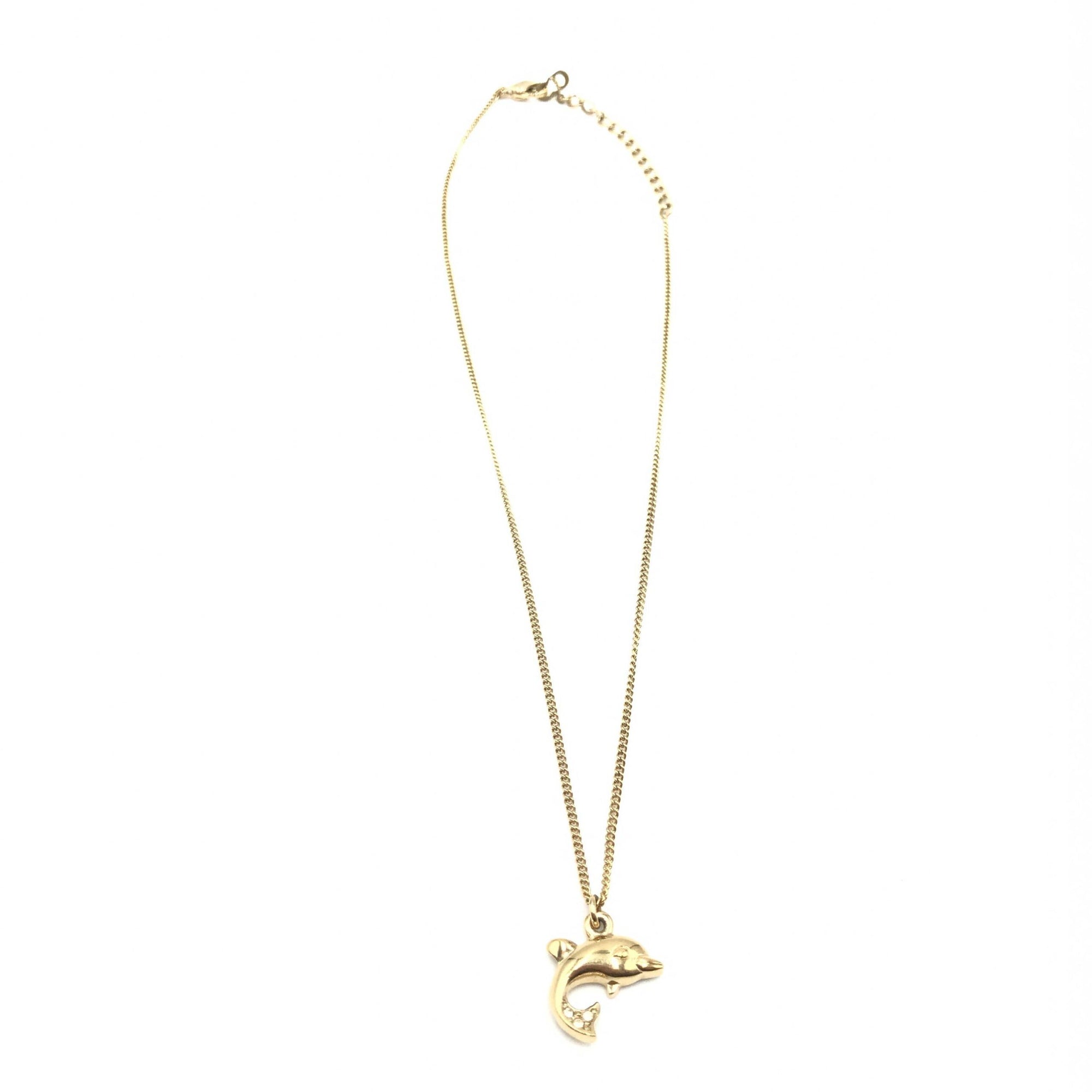 Christian Dior Dolphin Motif Rhinestone Gold Plated Necklace