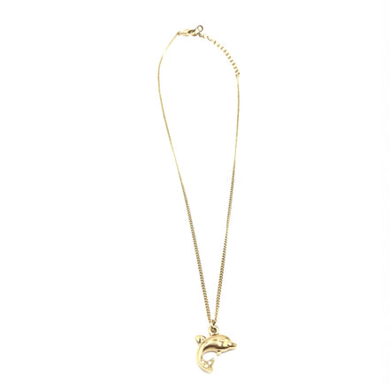 Christian Dior Dolphin Motif Rhinestone Gold Plated Necklace