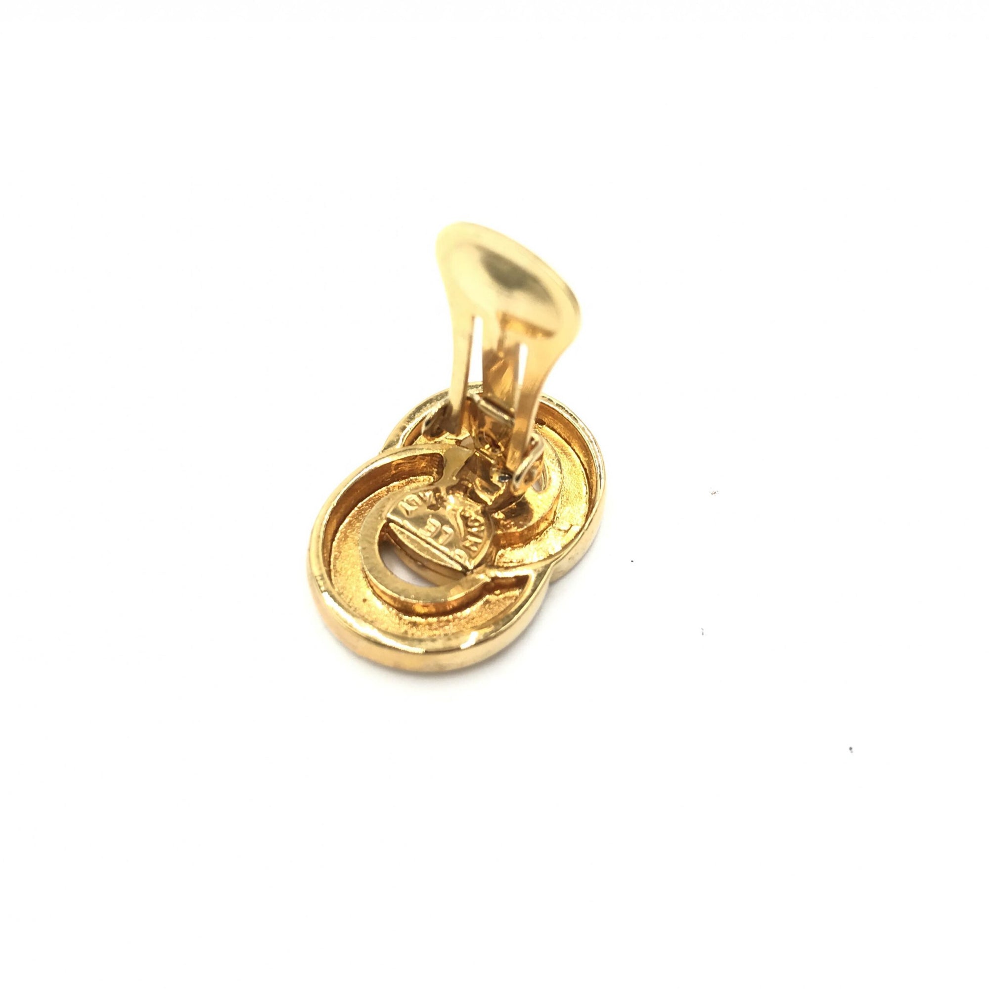 Celine Gold Tone Double Round Motif Earrings