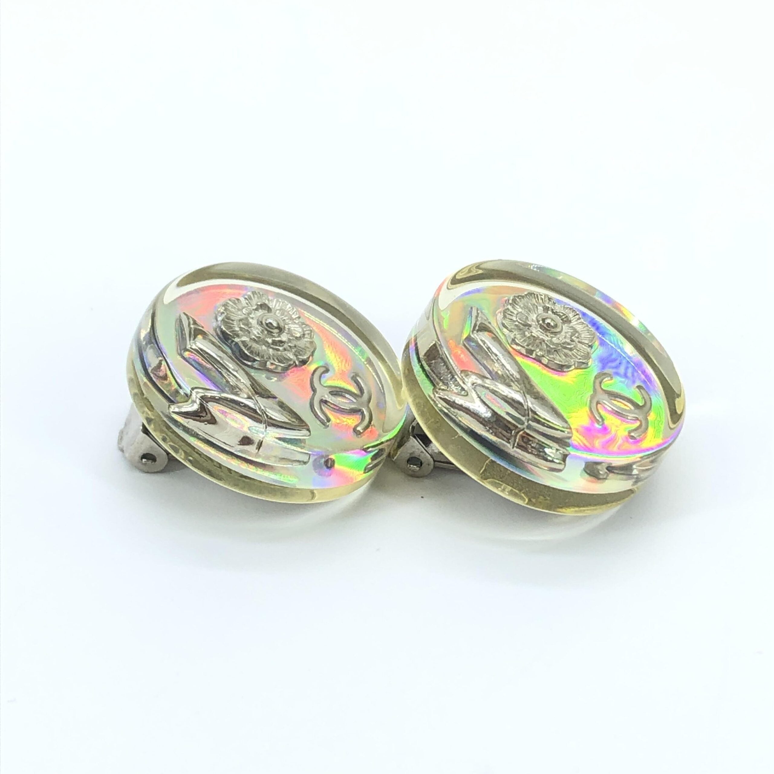 Chanel Vintage Holographic Κλιπ-on Σκουλαρίκια με Λογότυπο