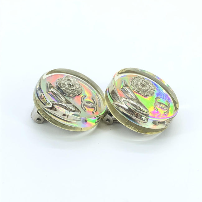 Chanel Vintage Holographic Κλιπ-on Σκουλαρίκια με Λογότυπο