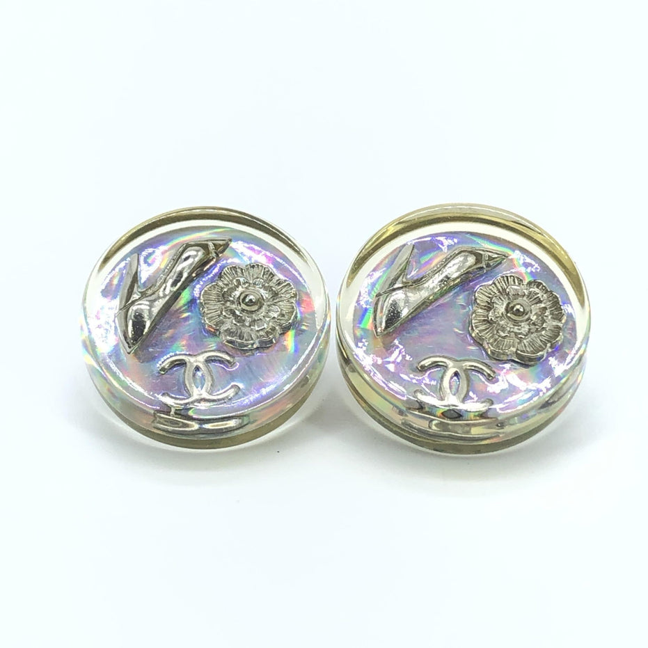 Chanel Vintage Holographic Κλιπ-on Σκουλαρίκια με Λογότυπο