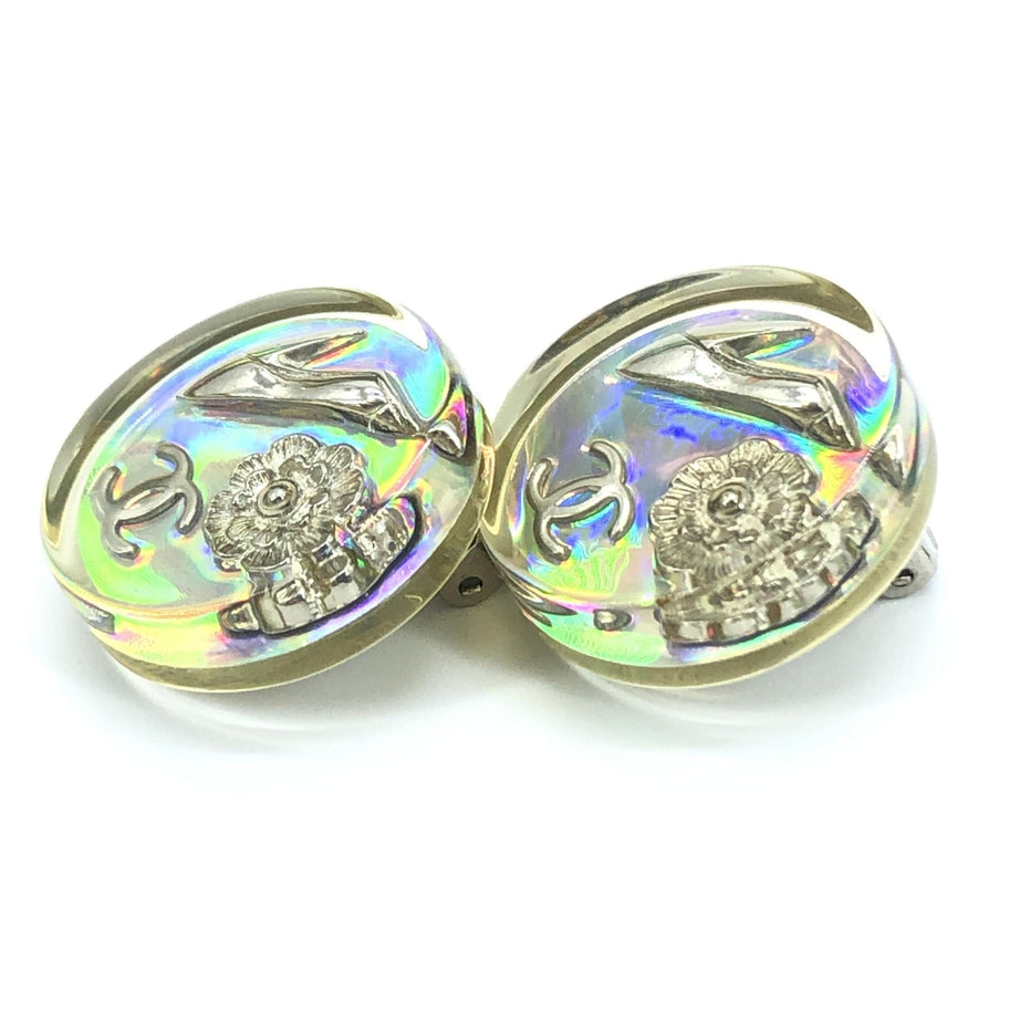 Chanel Vintage Holographic Κλιπ-on Σκουλαρίκια με Λογότυπο