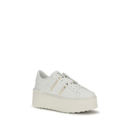 Valentino Garavani Λευκά Δερμάτινα Sneakers Πλατφόρμας από Δέρμα Μόσχου