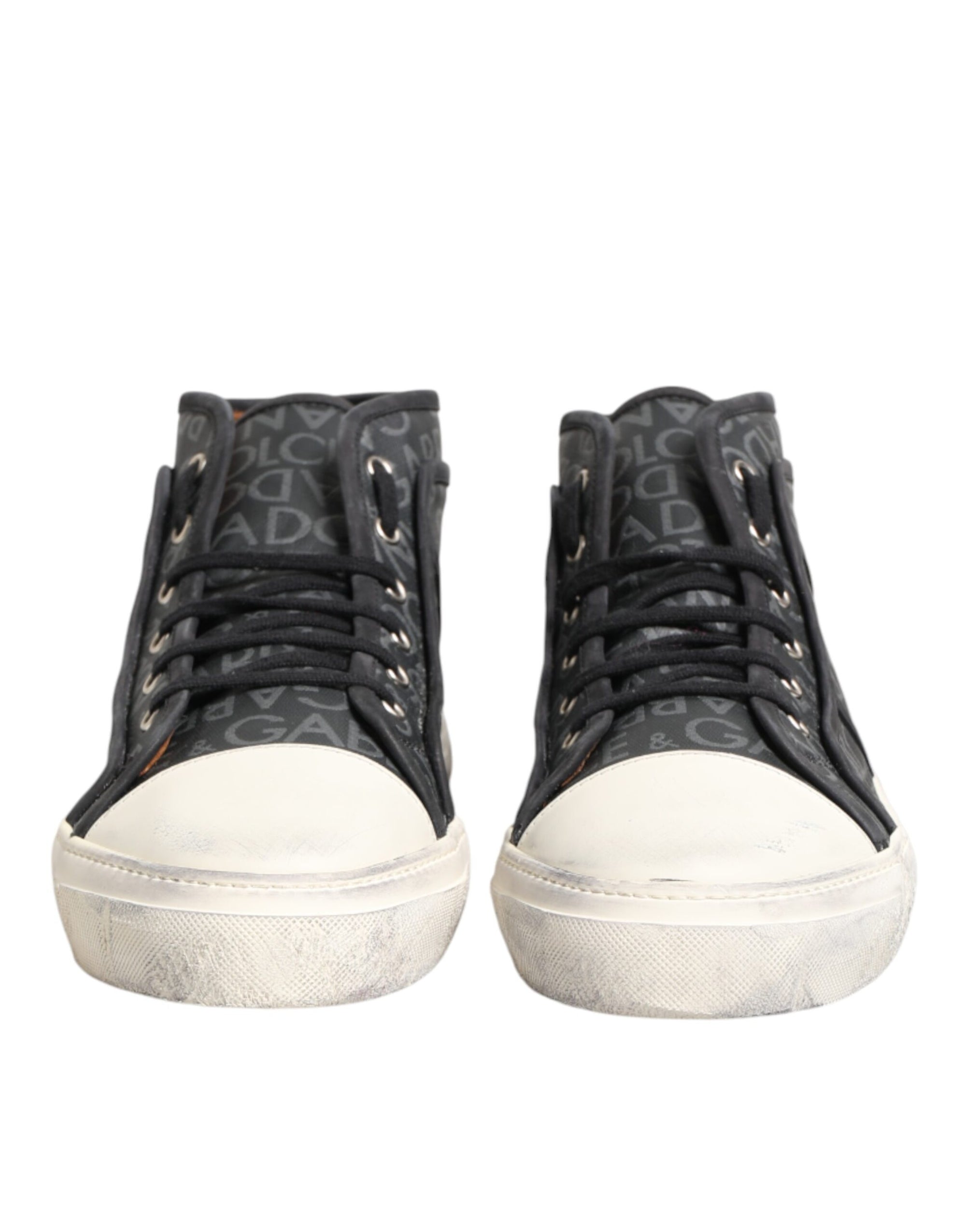 Dolce & Gabbana Black White Canvas Logo Mid Top Sneakers Shoes
