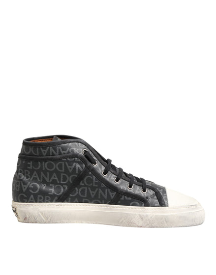 Dolce & Gabbana Μαύρα Λευκά Καμβά Sneakers Μεσαίου Ύψους με Λογότυπο