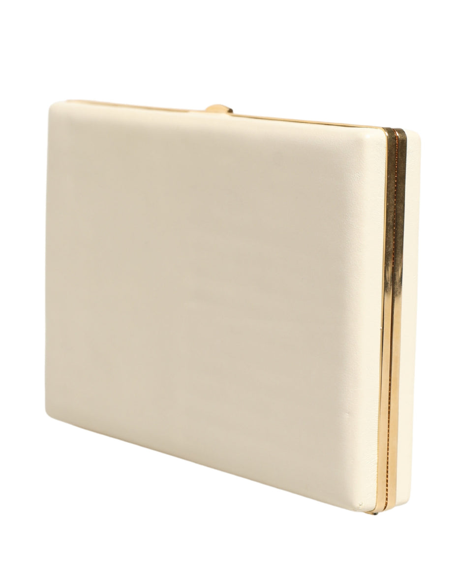 Dolce & Gabbana White Lambskin Leather Clutch Evening Women Purse Bag