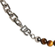Dolce & Gabbana Silver Tone Brass Chain Beaded Gem DG Logo Bracelet