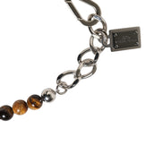 Dolce & Gabbana Silver Tone Brass Chain Beaded Gem DG Logo Bracelet