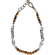 Dolce & Gabbana Silver Tone Brass Chain Beaded Gem DG Logo Bracelet