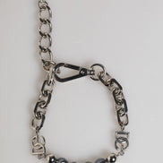 Dolce & Gabbana Silver Tone Chain Lobster Clasp Logo Gray Pearls Bracelet