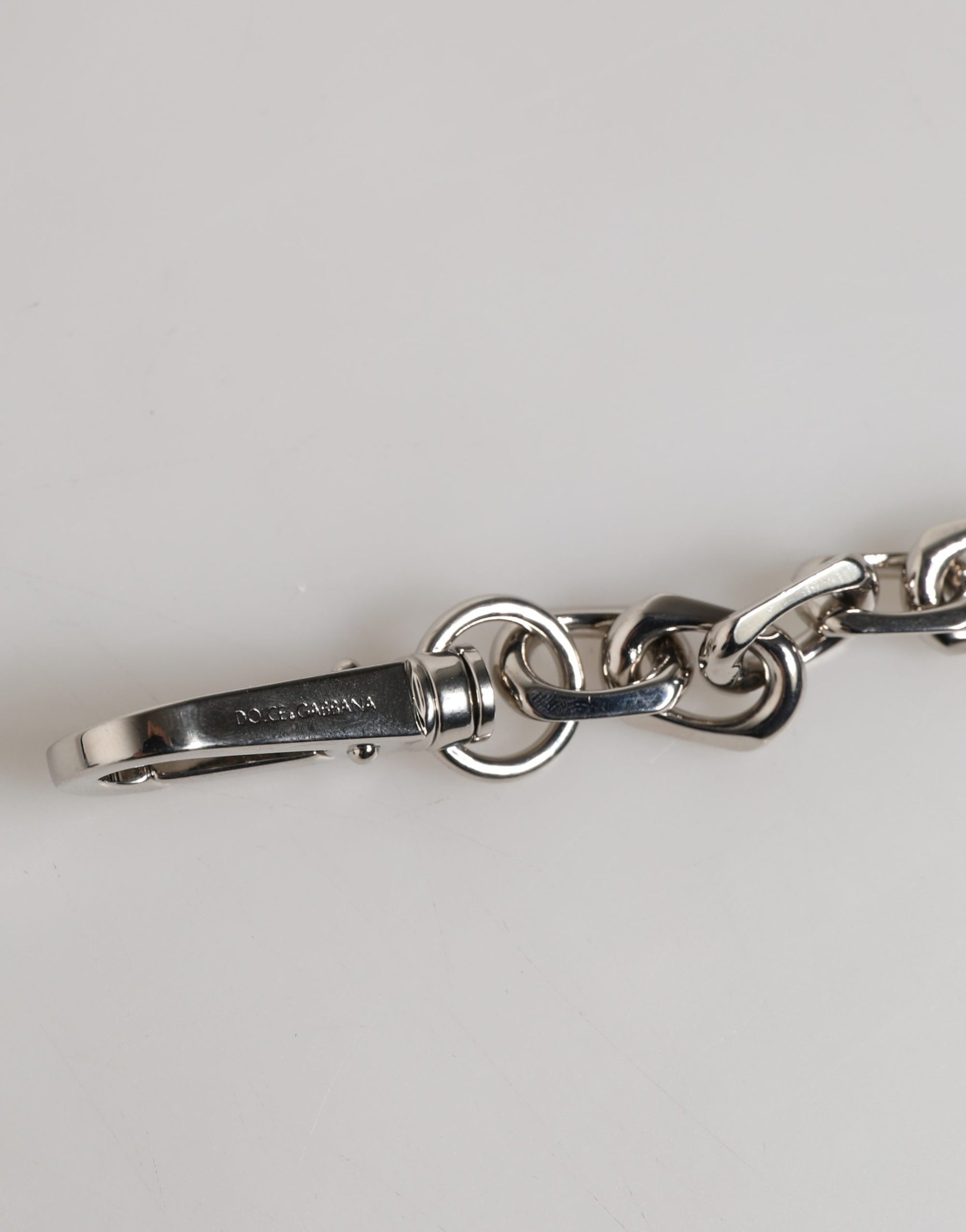 Dolce & Gabbana Silver Tone Chain Lobster Clasp Logo Gray Pearls Bracelet