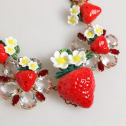 Dolce & Gabbana Gold Brass FRUIT Pendants Flowers Crystal Logo Necklace
