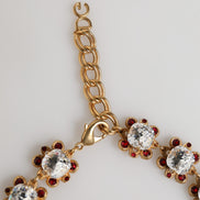 Dolce & Gabbana Gold Brass FRUIT Pendants Flowers Crystal Logo Necklace