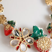 Dolce & Gabbana Gold Brass FRUIT Pendants Flowers Crystal Logo Necklace