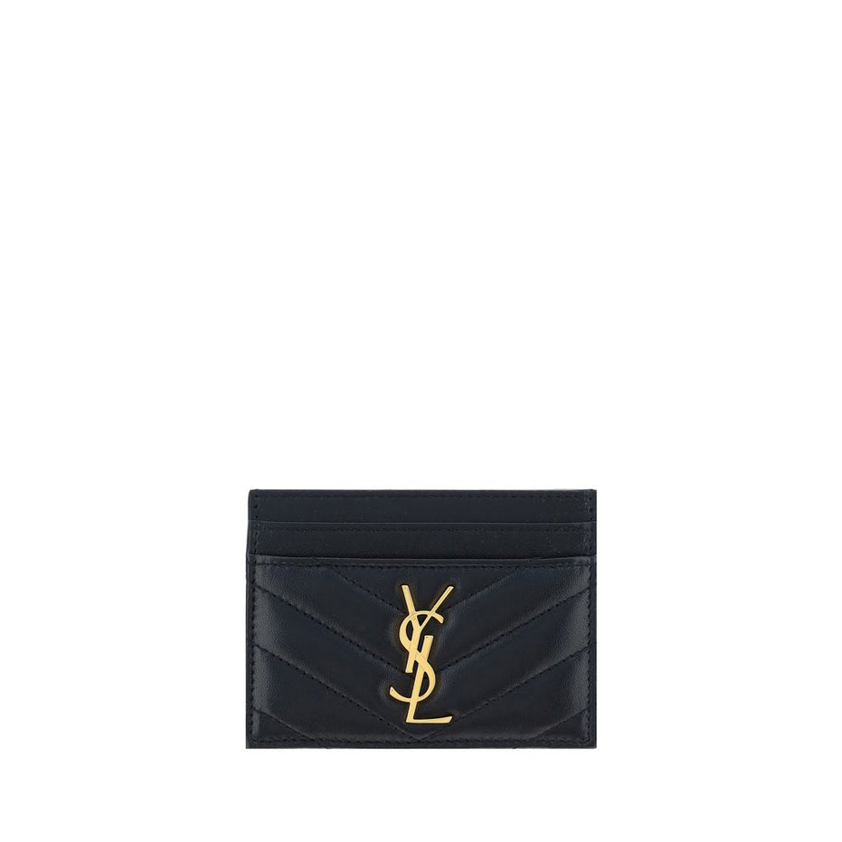 Saint Laurent Μαύρο Πορτοφόλι από Δέρμα Αρνιού Ovis Aries Aries