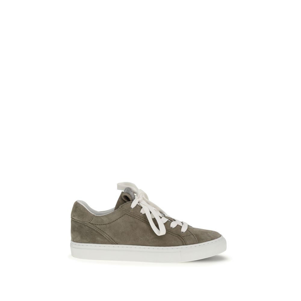Brunello Cucinelli Gray Calf Leather Bos Taurus Low Top Sneakers
