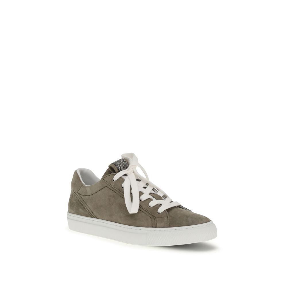 Brunello Cucinelli Gray Calf Leather Bos Taurus Low Top Sneakers