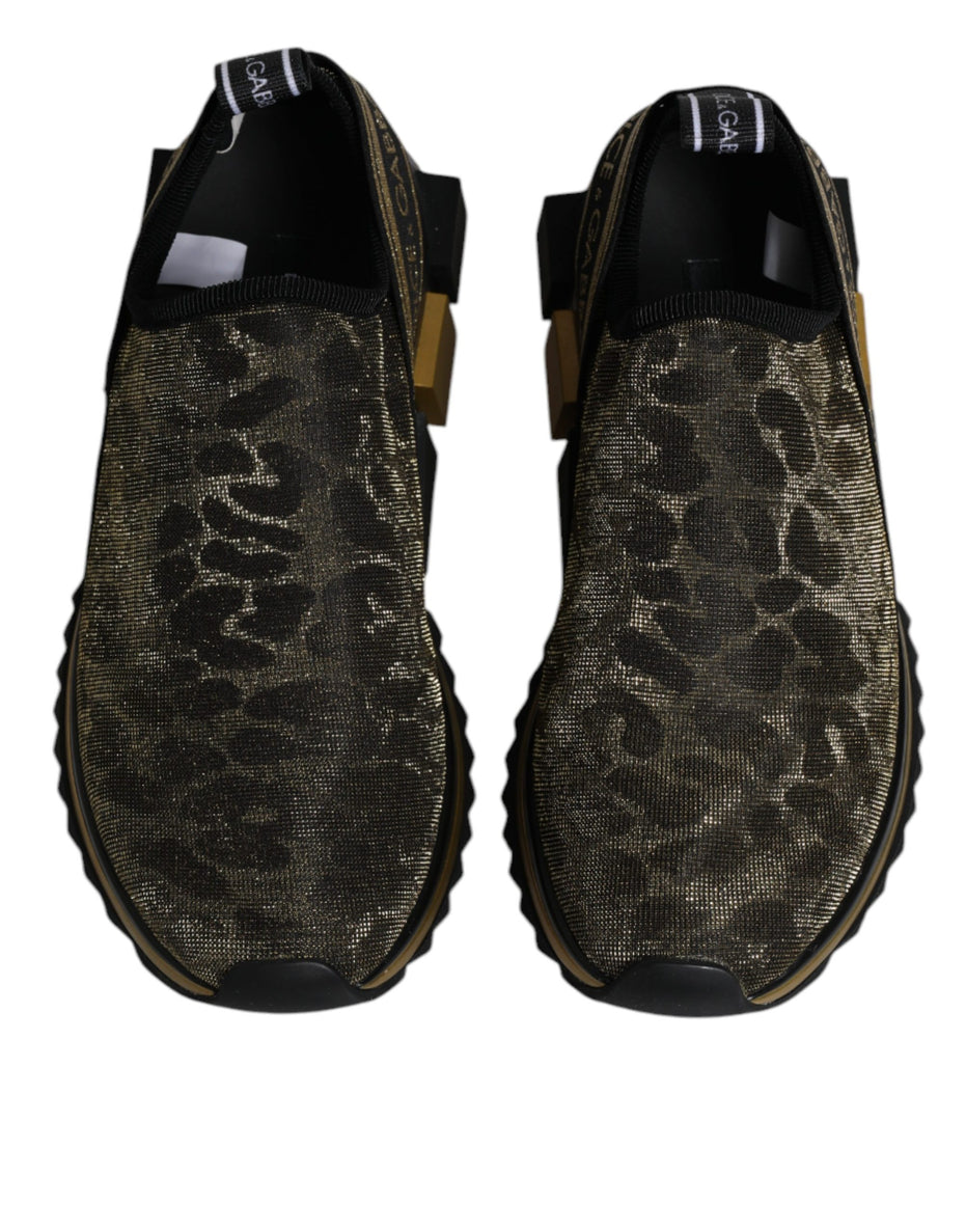 Dolce & Gabbana Χρυσά Glitter Leopard Sneakers Sorrento Παπούτσια