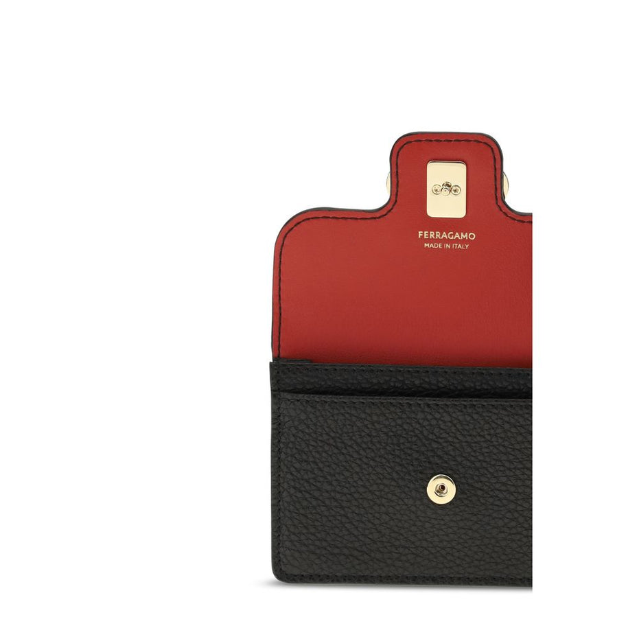 Ferragamo Black Calf Leather Bos Taurus Wallet
