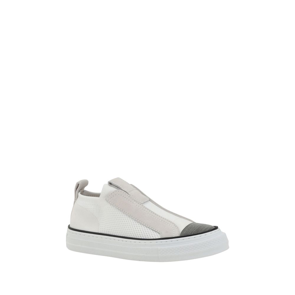 Brunello Cucinelli Λευκά Sneakers με Χαμηλή Κορυφή από Νάιλον