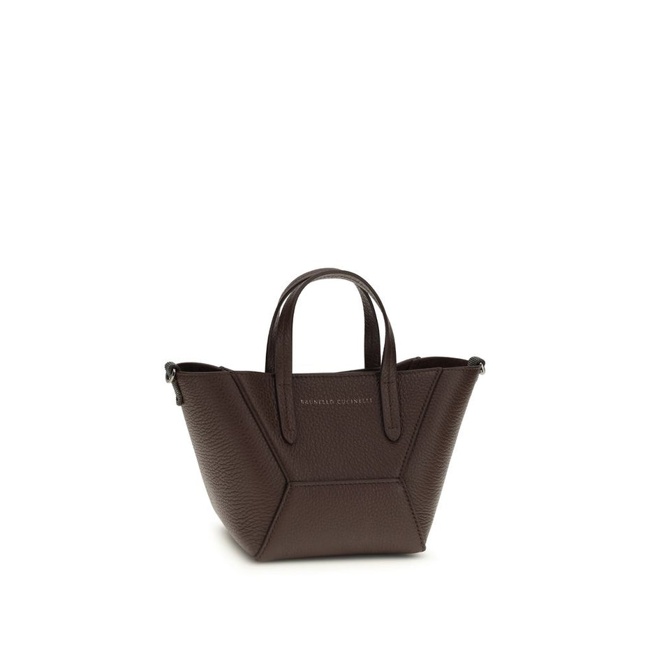 Brunello Cucinelli Bordeaux Calf Leather Bos Taurus Shoulder Bag