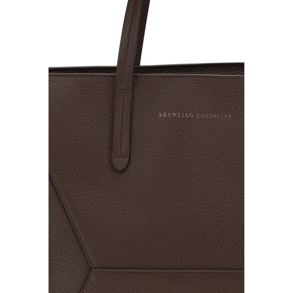 Brunello Cucinelli Καφέ Δερμάτινη Τσάντα Ώμου από Δέρμα Μόσχου