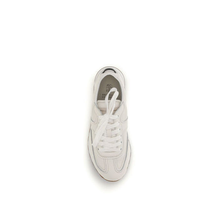 Brunello Cucinelli White Calf Leather Bos Taurus Low Top Sneakers
