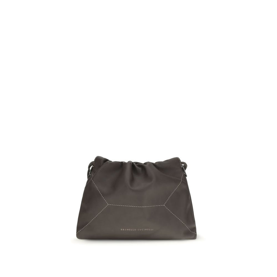 Brunello Cucinelli Brown Calf Leather Bos Taurus Shoulder Bag
