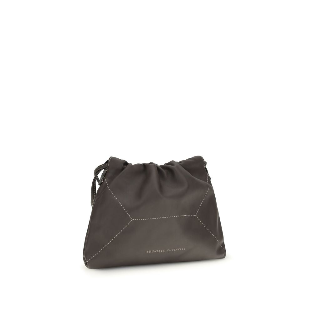 Brunello Cucinelli Brown Leather Drawstring Shoulder Bag