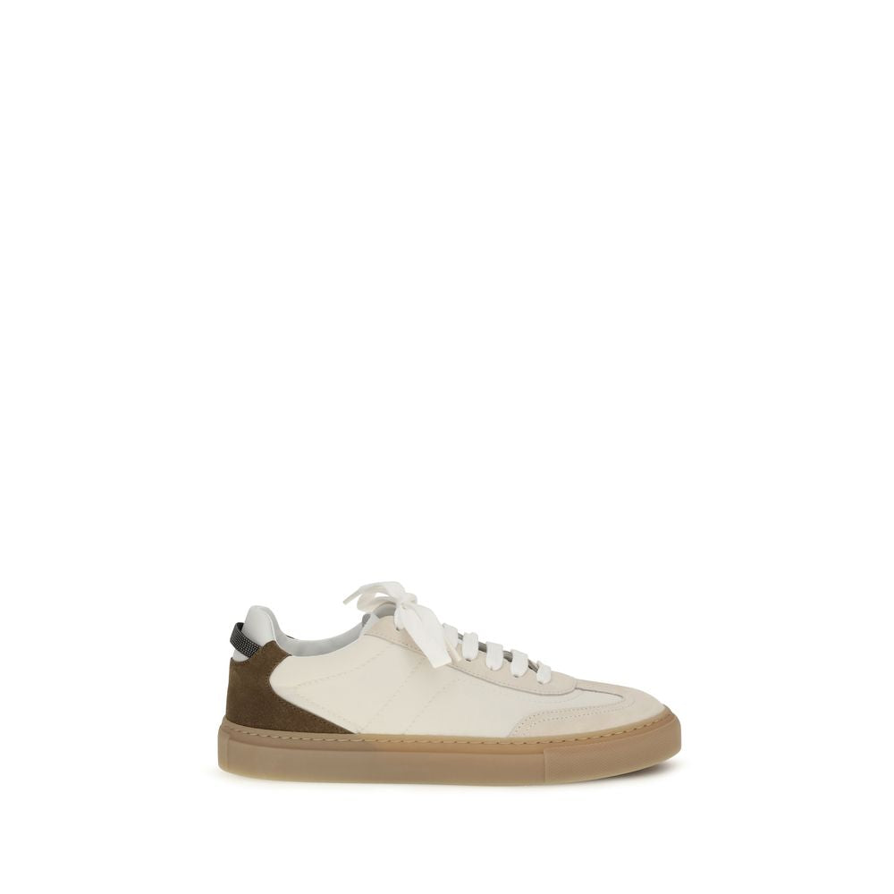 Brunello Cucinelli Μπεζ Sneakers με Χαμηλή Κορυφή από Δέρμα Μόσχου Bos Taurus