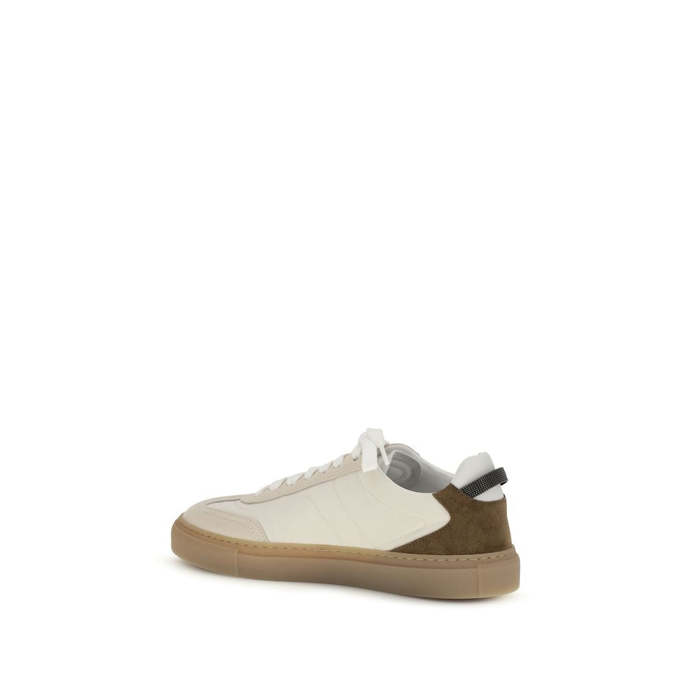 Brunello Cucinelli Μπεζ Sneakers με Χαμηλή Κορυφή από Δέρμα Μόσχου Bos Taurus