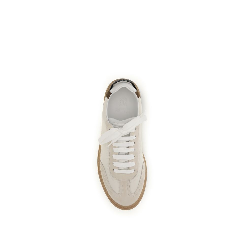 Brunello Cucinelli Μπεζ Sneakers με Χαμηλή Κορυφή από Δέρμα Μόσχου Bos Taurus