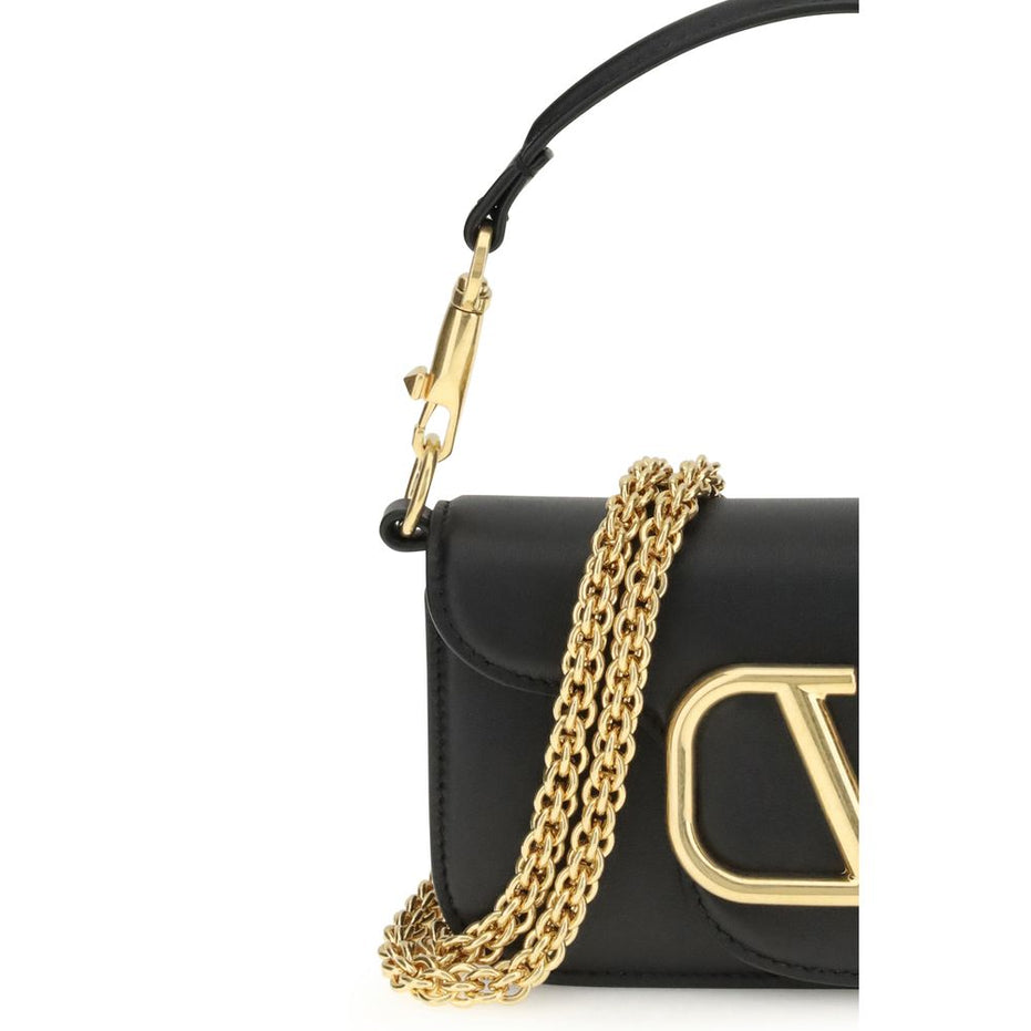 Valentino Garavani Black Calf Leather Bos Taurus Shoulder Bag
